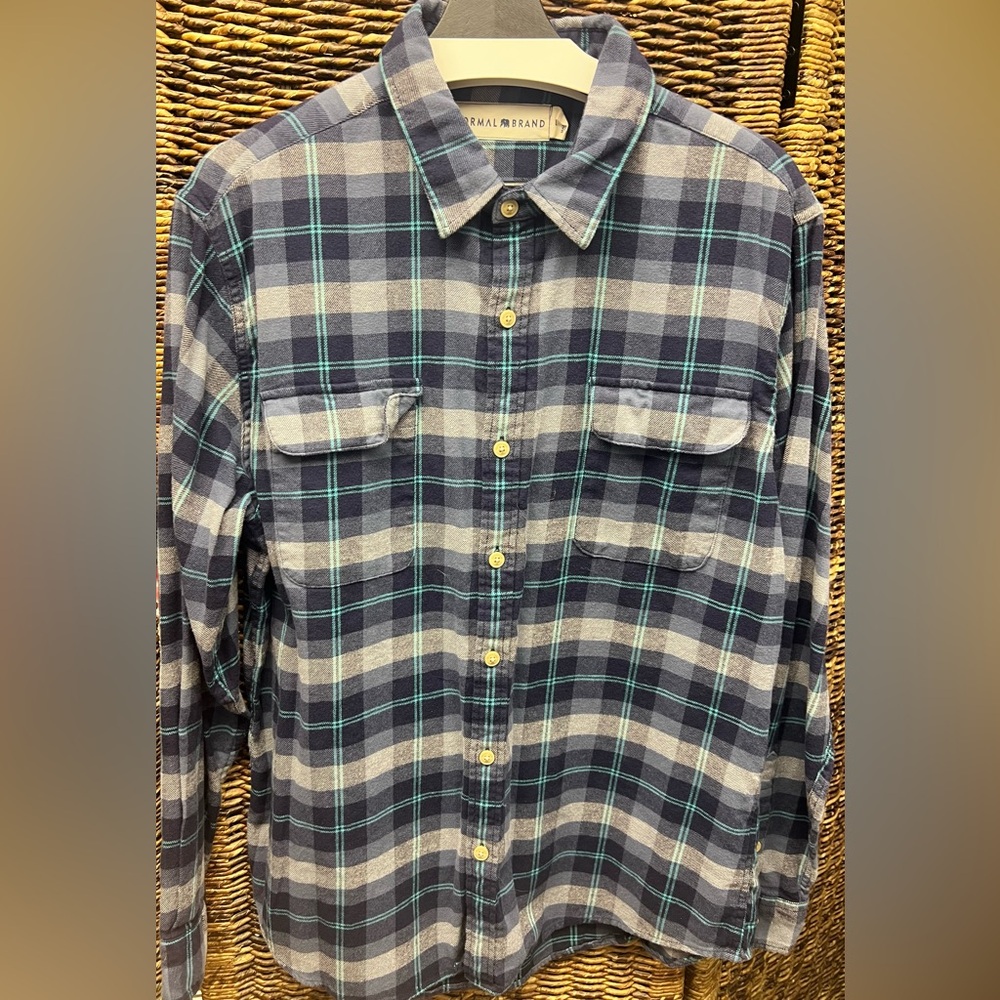 The Normal Brand Navy and‎ Gray Plaid Shirt- Large